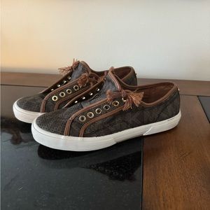 Rare Michael Kors Women's Boerum Sneaker Size 7.5 Brown MK Signature Print Shoe